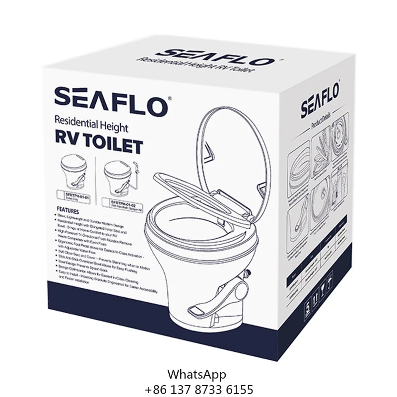 SEAFLO Durable Modern Design RV Toilet Soft Close Seat And Cover Easiest In-Class Cleaning Rv Toilet