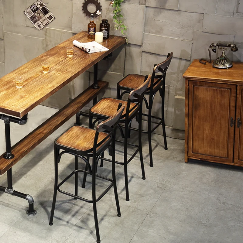 american-style-iron-bar-stool-wooden-backrest-high-chair-with-padded-vintage-pub-counter-seat-stable-load-bearing-cashier-stool