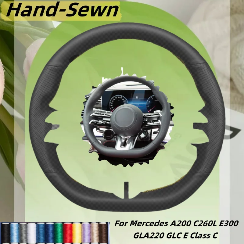 

Car Steering Wheel Cover Hand-Sewn Microfiber Leather For Mercedes A200 C260L E300 GLA220 GLC E Class C Car Interior Accessories