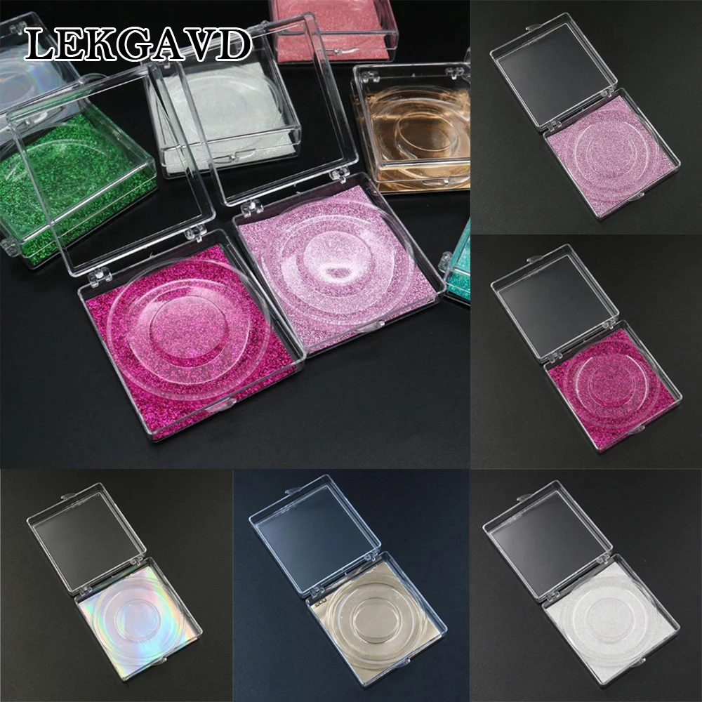 1pc Glitter Plastic Portable Fake Eyelash Storage Box Clear Eyelash Packaging Case Colorful Lash Storage Container with Tray