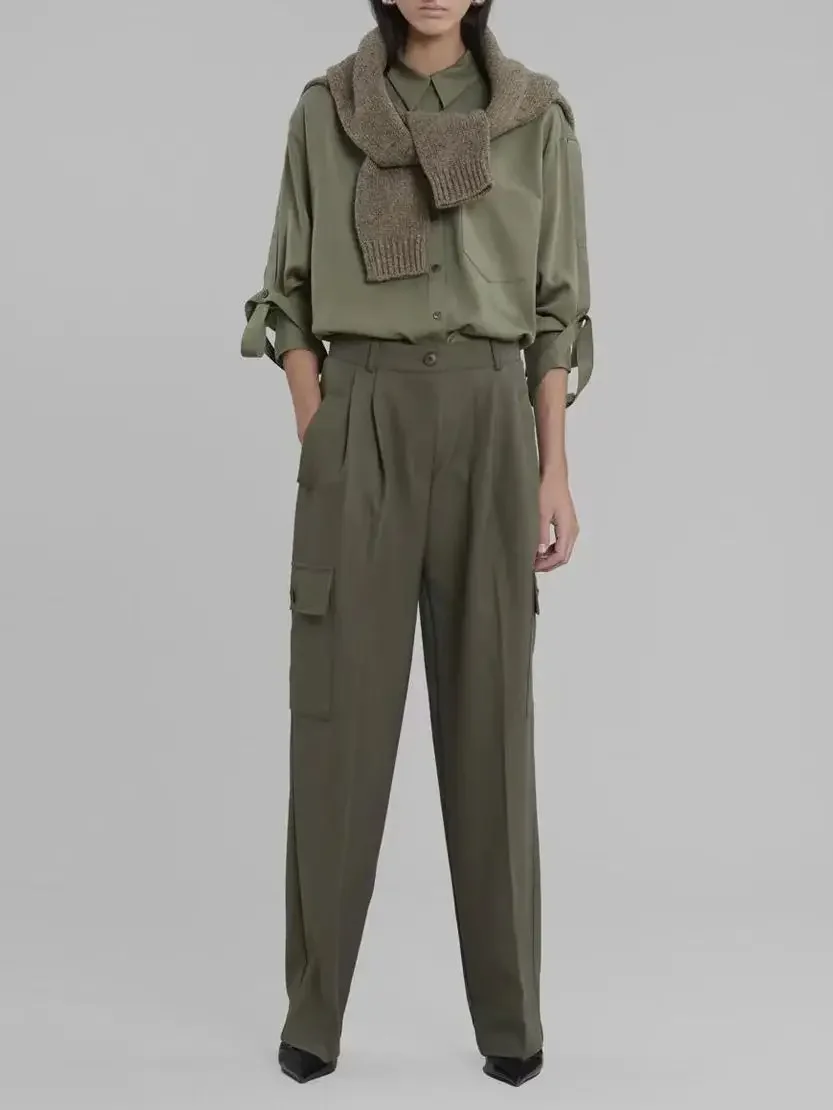 

Female Casual Ladies OL Cargo Casual Pants with Large Pockets Women Commuter Overalls Trousers Autumn Winter New