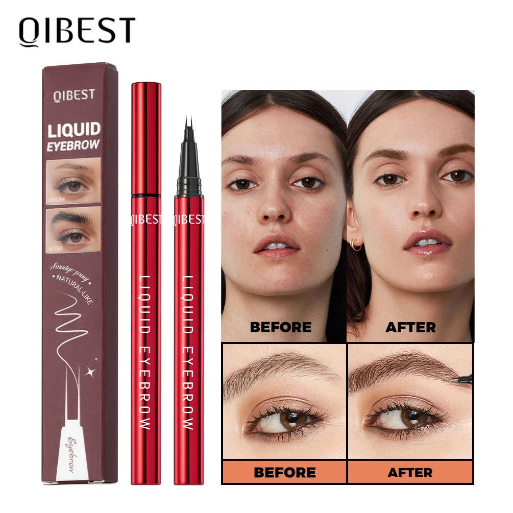 QIBEST 2-Punkt-Augenbrauenstift, langanhaltend, wasserfest, dünner, flüssiger Silkworm-Brauenstift, Make-up für Augenbrauen-Tattoo, ultrafeiner Augenbrauenstift