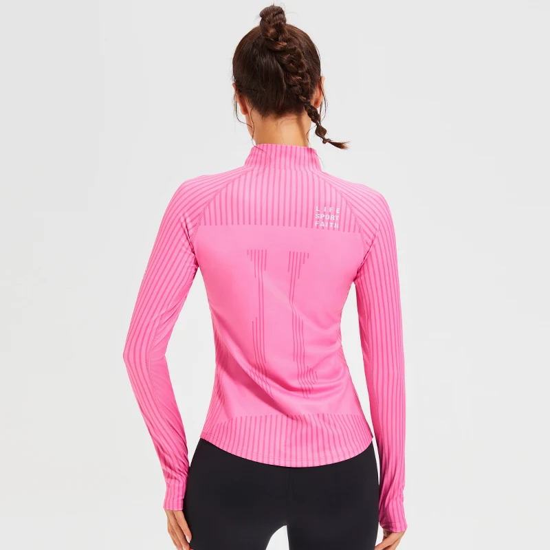New Fitness Sports Long Sleeve Women's Top Gym Tight Yoga Shirt Quarter Zip Slim Fit Running T Shirt Quick Dry Workout Shirts