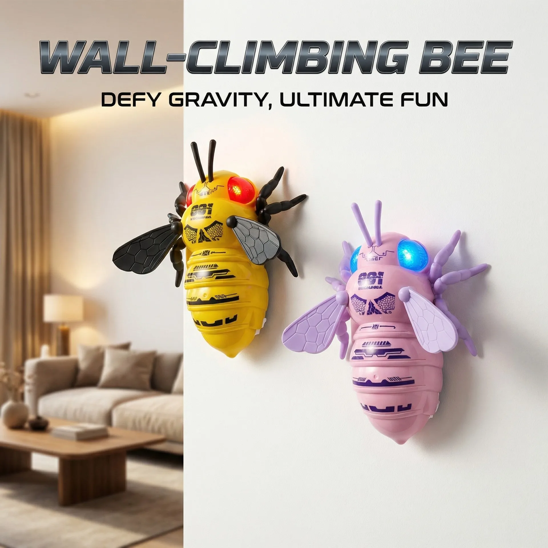 RC Wall Climbing Bee Toy Rechargeable Insect Robot With Color LED Light For Little Kids Boys Girls Indoor Play Gift
