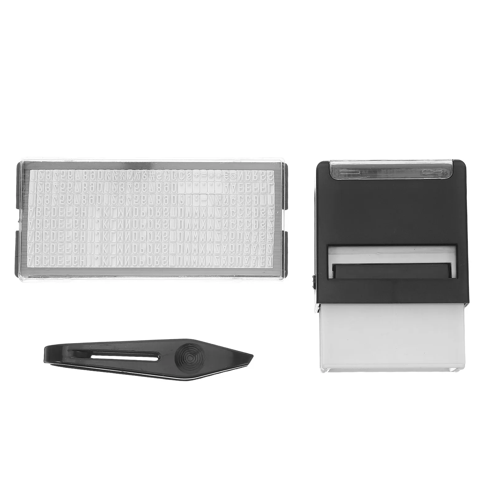 

1Set Office Self-Inking Stamp Kit ABS Reusable DIY Rubber Text Stamp Maker Tools Detachable Stamps Tweezers for Business School
