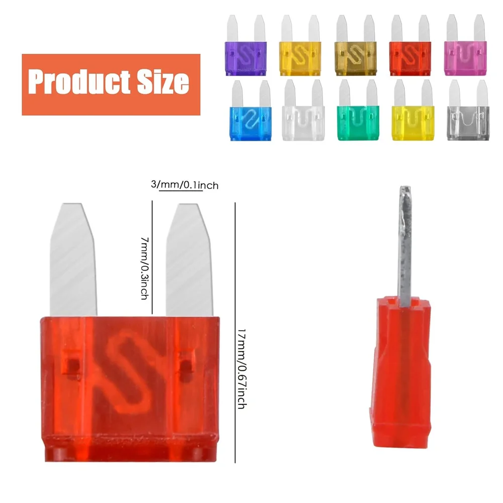 120-teiliges Mini-Sicherungsset, 2A 3A 5A 7,5A 10A 15A 20A 25A 30A 35A Mini-Flachsicherungen mit Sicherungszieher und transparenter Aufbewahrungsbox für Motorräder – Detail 3