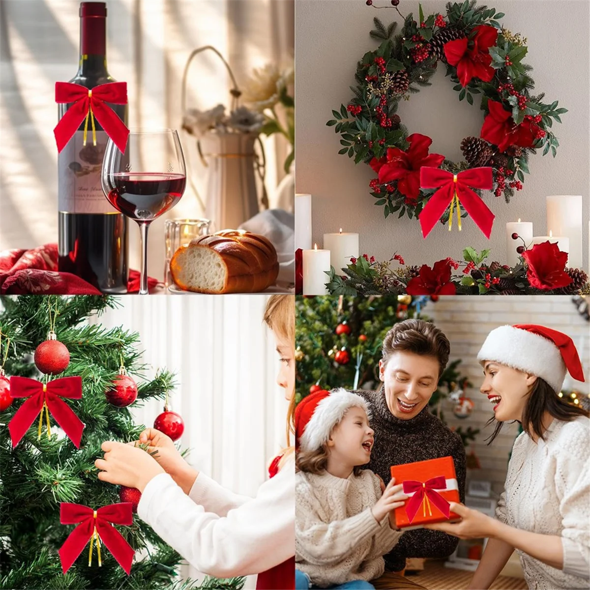 ABTX 24PCS Christmas Bows Christmas Hanging Decorations Red Bowknot Christmas Tree Ornaments