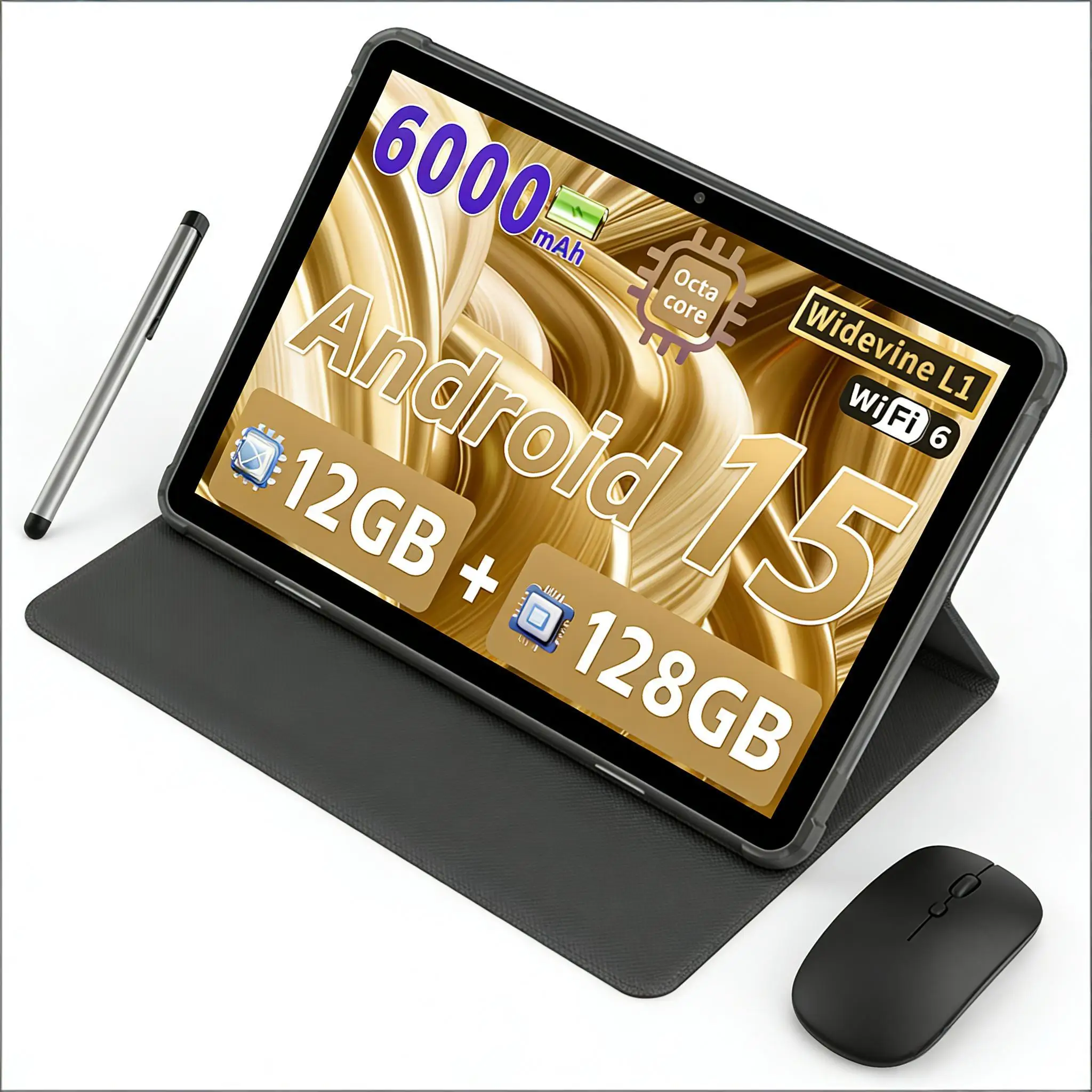 ANRY Android Tablet 10.1 Inch HD IPS Touchscreen 12GB RAM 128GB ROM Octa Core 6000mAh Fast Charging WiFi 6 BT4.2 Global Tablet