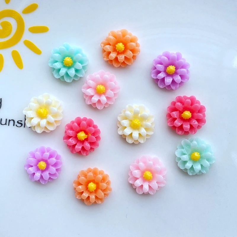 30Pcs New Colorful 12mm 3D Mini Flower Flatback Stone Scrapbook Applique Figurines DIY Wedding Embellishment Manicure Craft