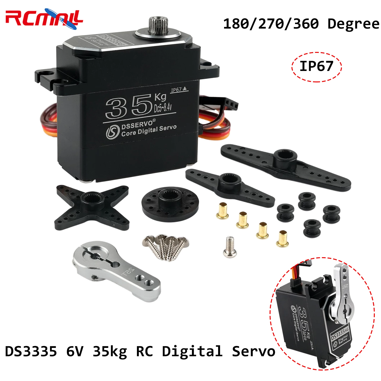 DS3335 6V 35kg RC Digital Servo Waterproof IP67 Metal Gear 180° or 270° All-Metal Servo Motor for RC Car Robot DIY Project