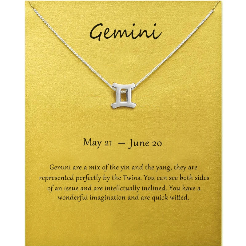 Alloy Gemini Zodiac Sign Alloy Constellation Charm Power Pendant Necklaces For Girls Christmas Gift with Blessing Card Wholesale