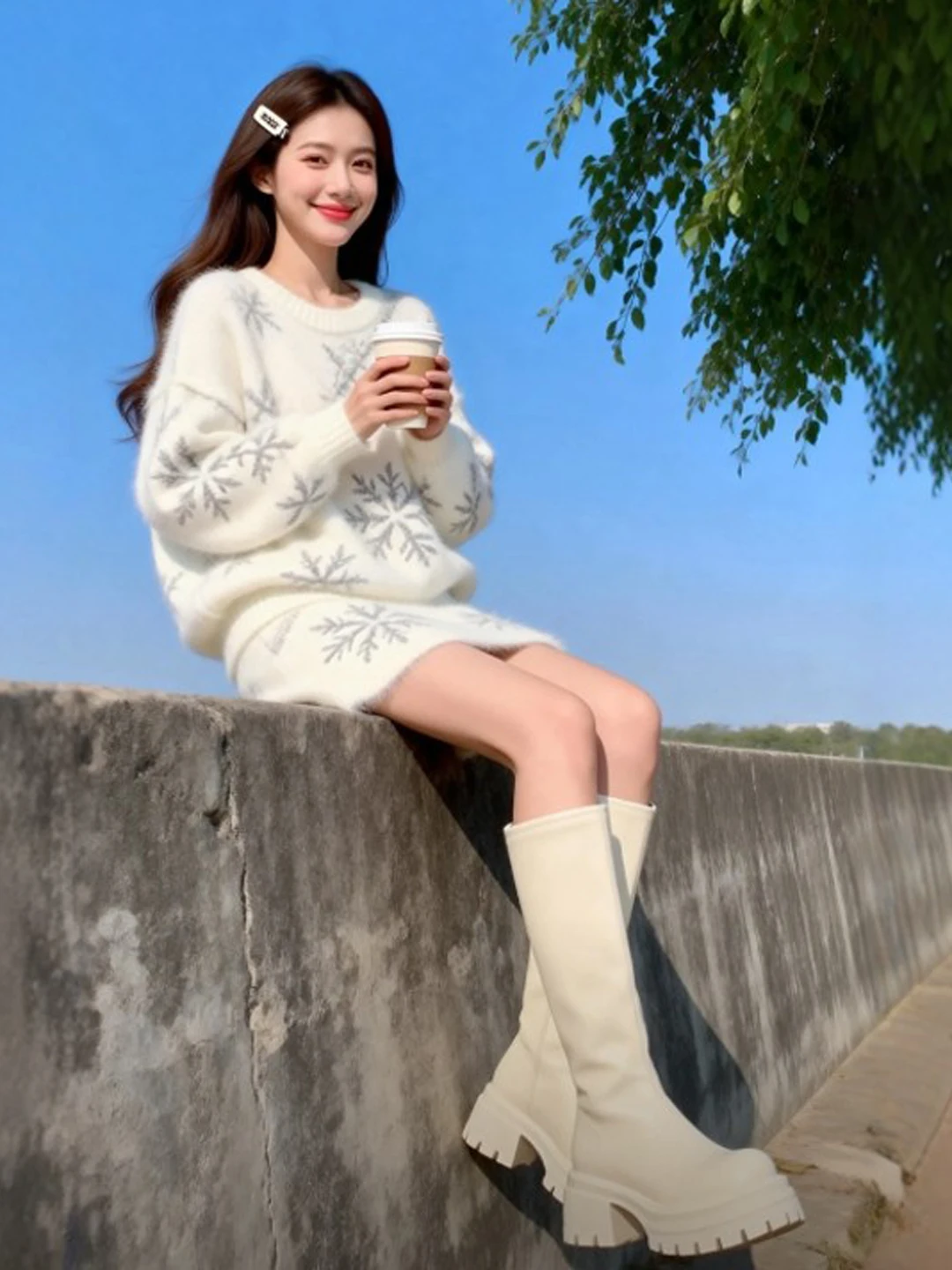 

Весенний модный женский комплект: свитер и юбка, с завышенной талией, облегающий, с круглым вырезом, длинный рукав, удобный, для середины весны, комплект из двух предметов