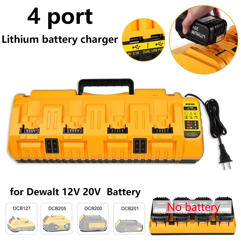 

DCB104 Lithium-ion battery charger for Dewalt 12V 20V Battery Charger Station Replacement 4-Port Fast charger with 2UBS port