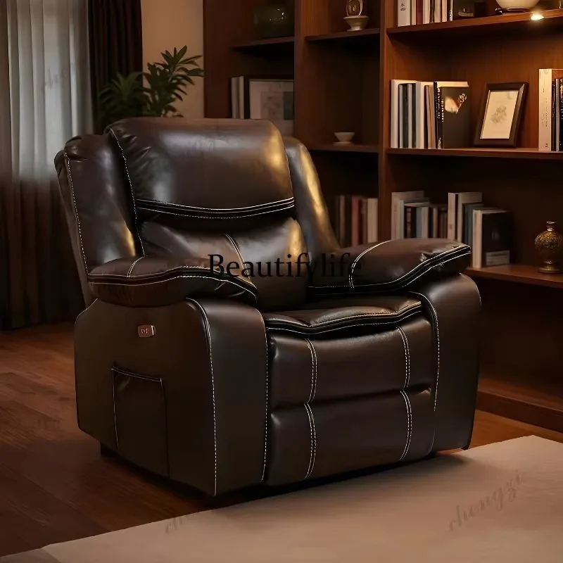 E182 Leather single sofa chair, enlarged electric rocking function massage space rocking chair living room