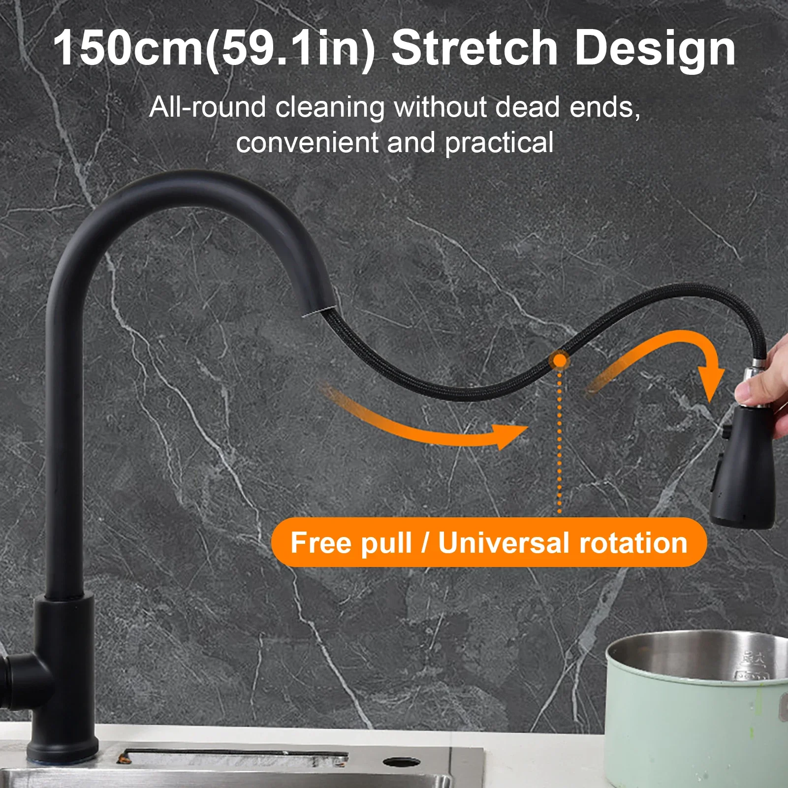 1Pc 2 In 1 Household Kitchen Faucets Pull-Out Faucet 360 Degrees Hot and Cold Sink Mixer Faucet for Laundry Room Kitchen Fixture