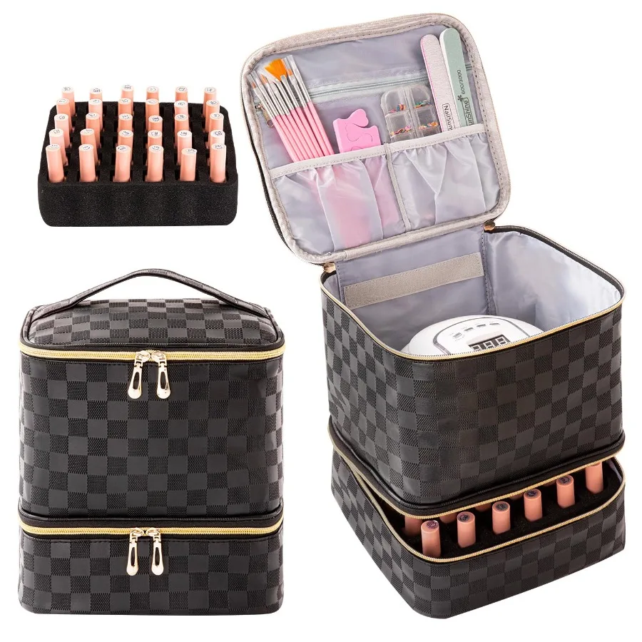

Nail Polish Organizer Bag with 30 Bottle Capacity and Integrated Nail Lamp Storage for Salon Professionals Compact Carrying Cas