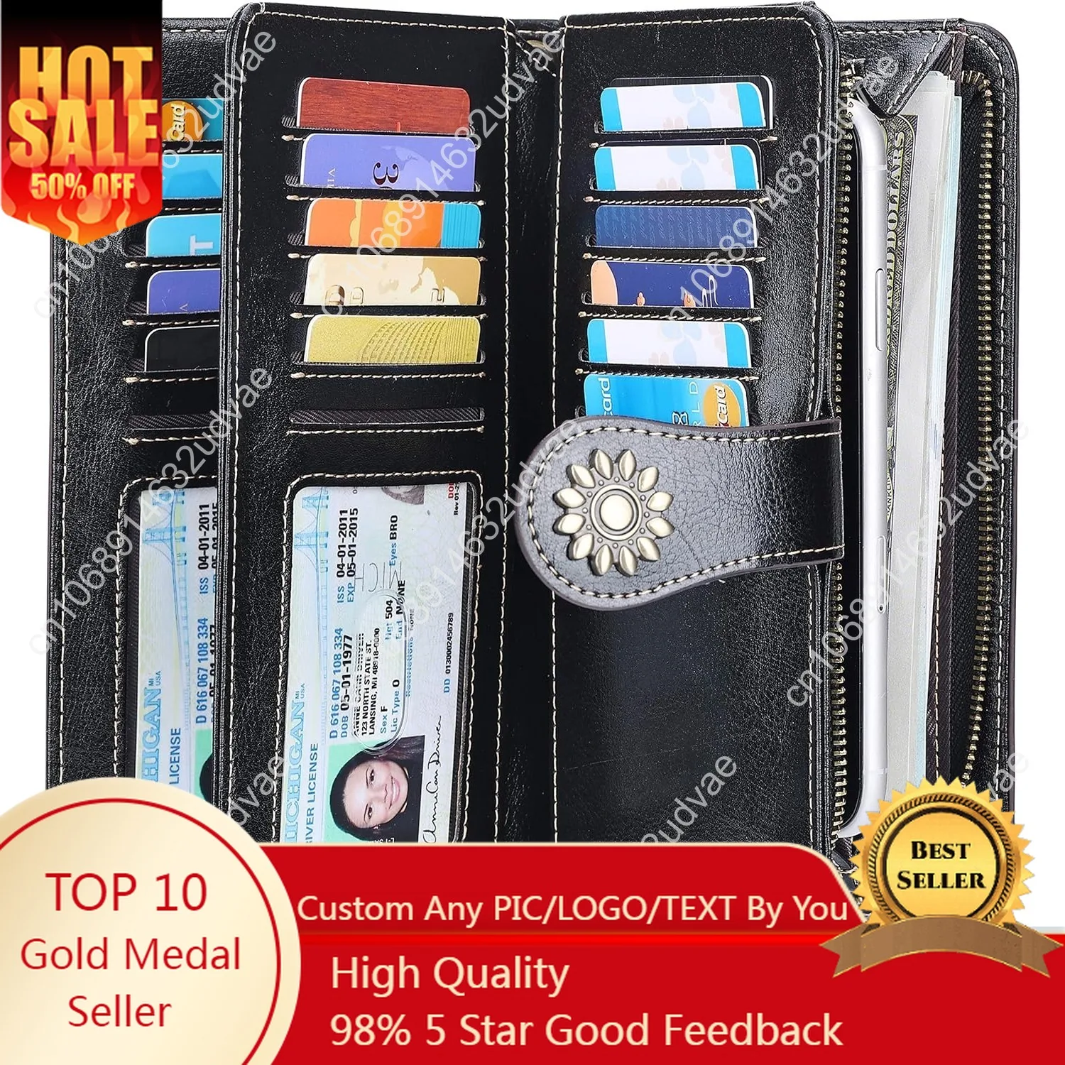 

Lavemi Womens Large Capacity Genuine Leather RFID Blocking Wallets Wristlet Clutch Card Holder