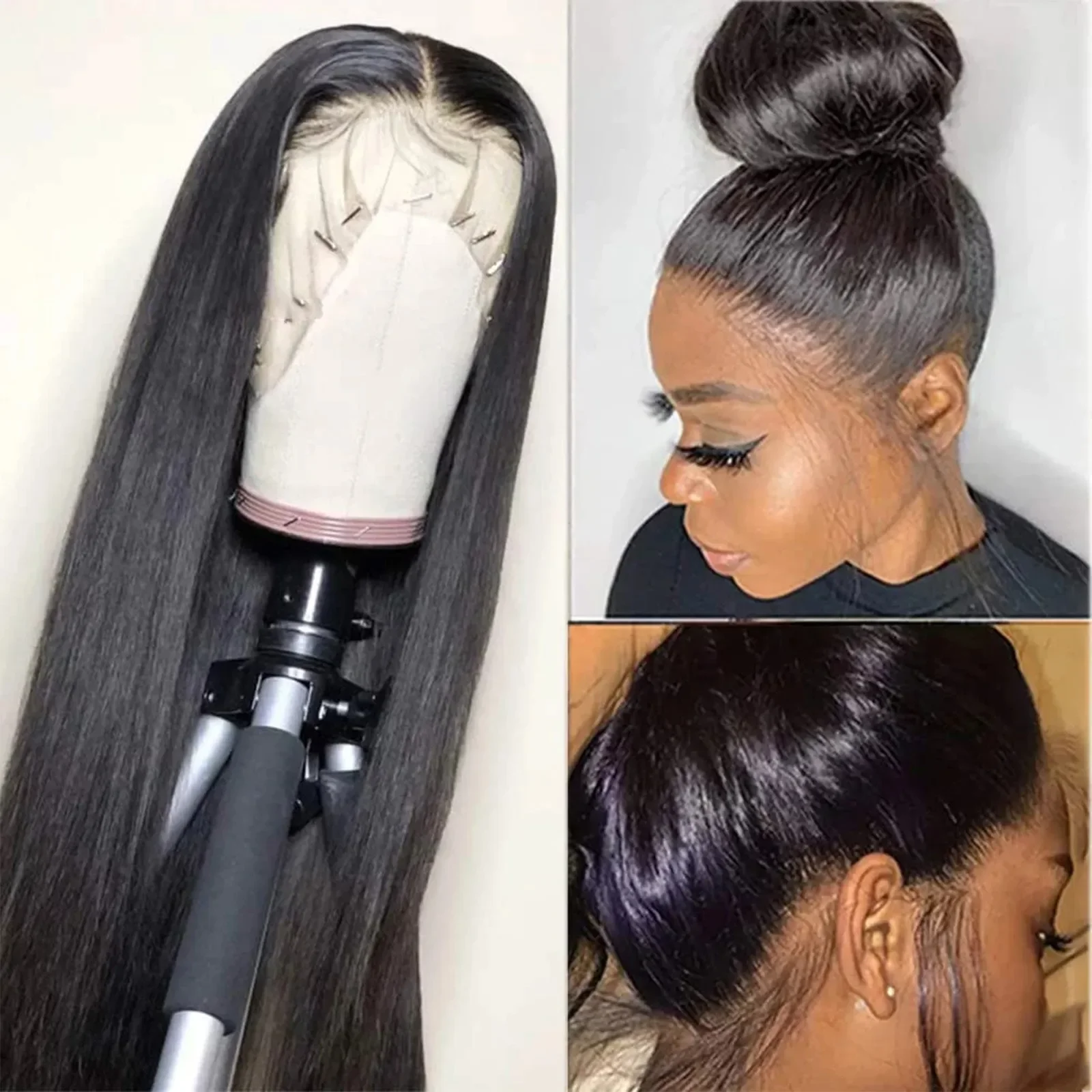 New 20 Inch Lace Front Wig Human Hair Pre-Pulled Baby Hair Glue Free Human Hair Wig For Black Women Natural Color