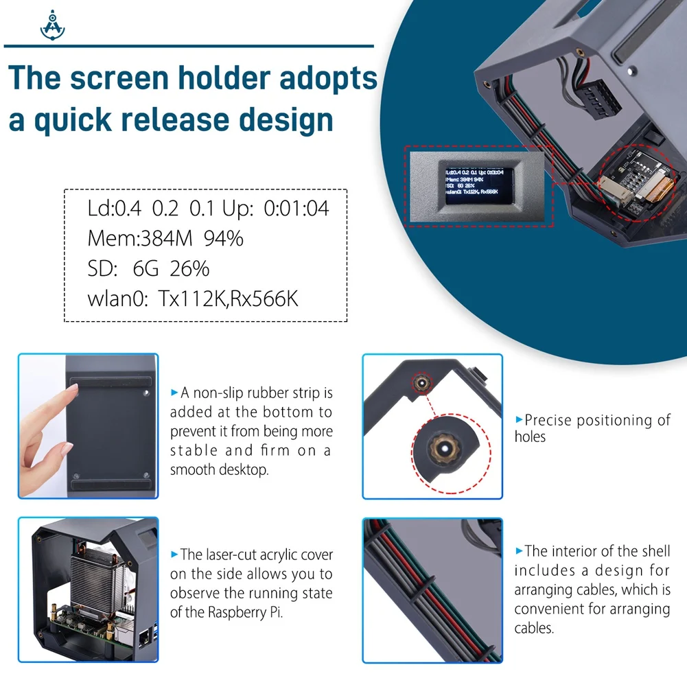 

Y19AA для Raspberry Pi 5 Tower Fan Kit Корпус с медной трубкой Ice Tower Вентилятор PWM JST 4-контактный порт RGB LED с 0,96-дюймовым OLED-дисплеем