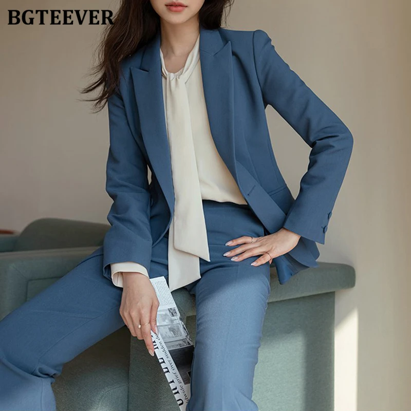 BGTEEVER-Conjunto de chaqueta de 2 piezas para mujer, traje de manga larga con doble botonadura, chaquetas, pantalones pitillo