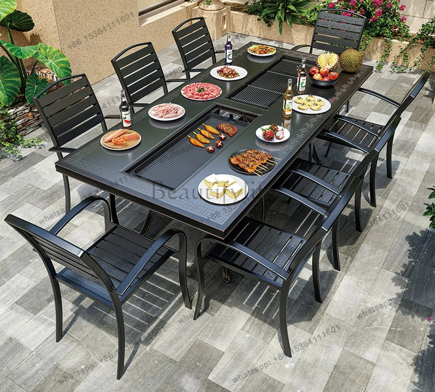 

Outdoor barbecue table Electric grill Outdoor smokeless carbon grill Garden cast aluminum tables and chairs