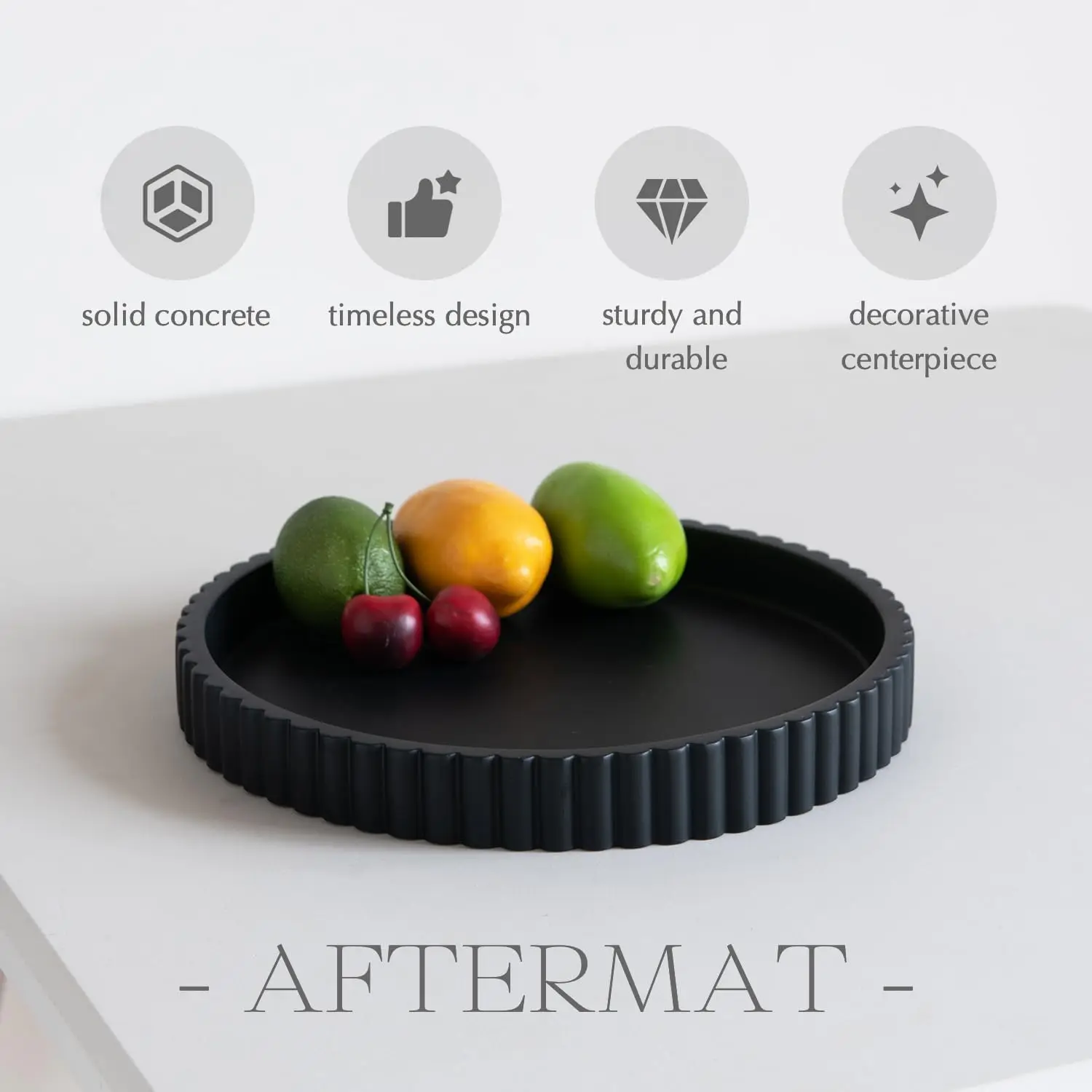 Schwarzes rundes Beton-Serviertablett für Couchtisch, Wohnzimmer-Dekoration, 27,9 cm großer Akzent für Zuhause