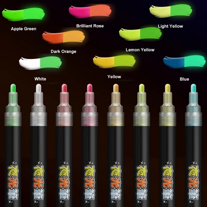 8color Luminous Pen Set Quick-drying Coverage Strong for Fluorescent Graffiti DIY Decorative Poster Advertising Design