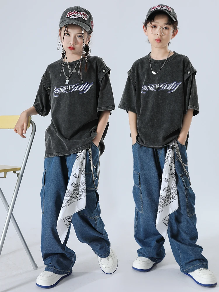 

Summer Children Retro Style T Shirt Loose Pants Hip Hop Dance Costume Boys Girls Street Dance Jazz Performance Clothes BL10833