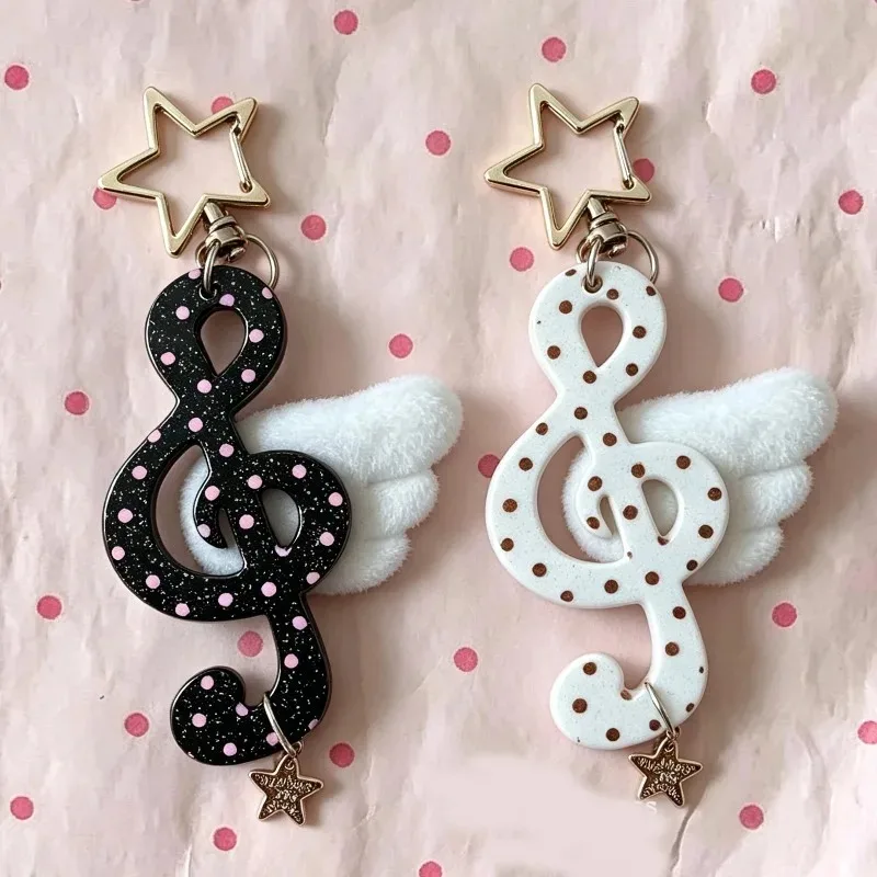 Acrylic Plush Musical Note Keychain Treble Clef Wing Star Design Cute Bag Charm Soft Gift for Music Lover Student Backpack Piano