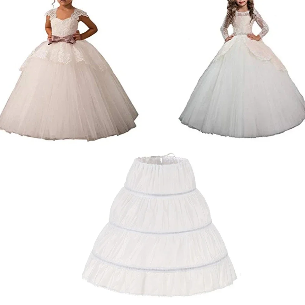 

Children Petticoat A-Line 3 Hoops One Layer Kids Crinoline Lace Trim Flower Girl Dress Underskirt Elastic Waist Cheap