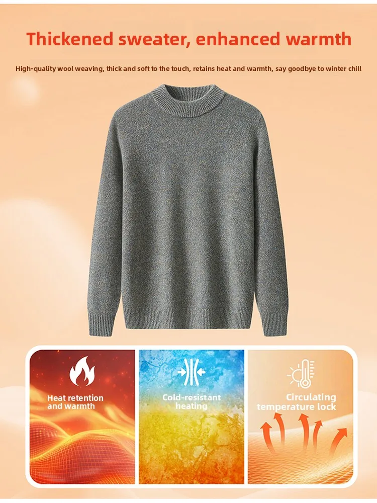 Thickened Half High Collar Knitted Sweater Pure Color 100 Wool Men's Fashion City Style Winter New Arrival Yarn Thickness Reg...