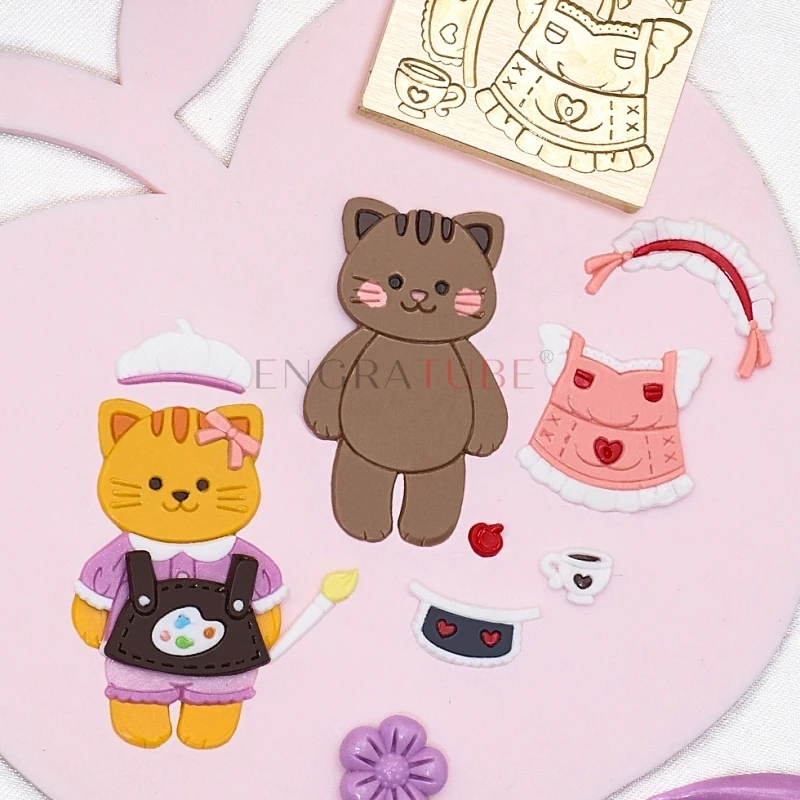 Conjunto de selo de cera de desenho animado, gatinho fofo, coelho, urso, troca de roupas, kit de cera de vedação antiga, presentes, scrapbooking decorativo