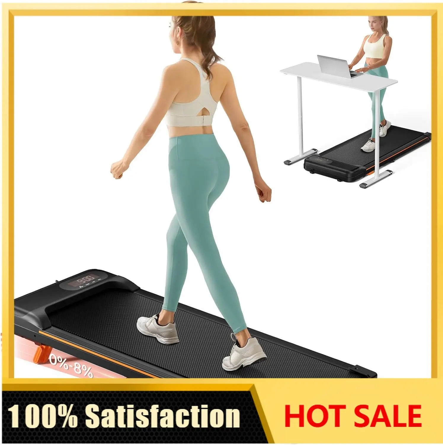 Walking Pad Under Desk Treadmill for Home Office | 8% Manual Incline, Remote Control, LED Display, 265 LBS Capacity, 2.5HP Compa