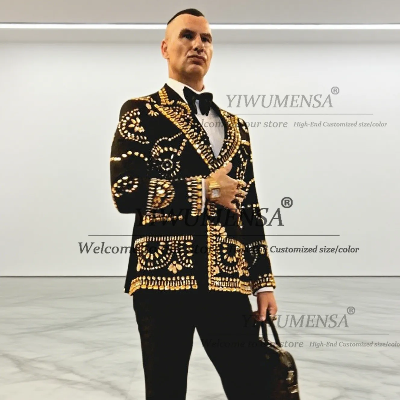 

Luxury Rhinestone Beaded Suits Men 2 Pieces Sets Doubel Breasted Groom Blazers Customized Man Banquet Party Groom Wedding Tuxedo