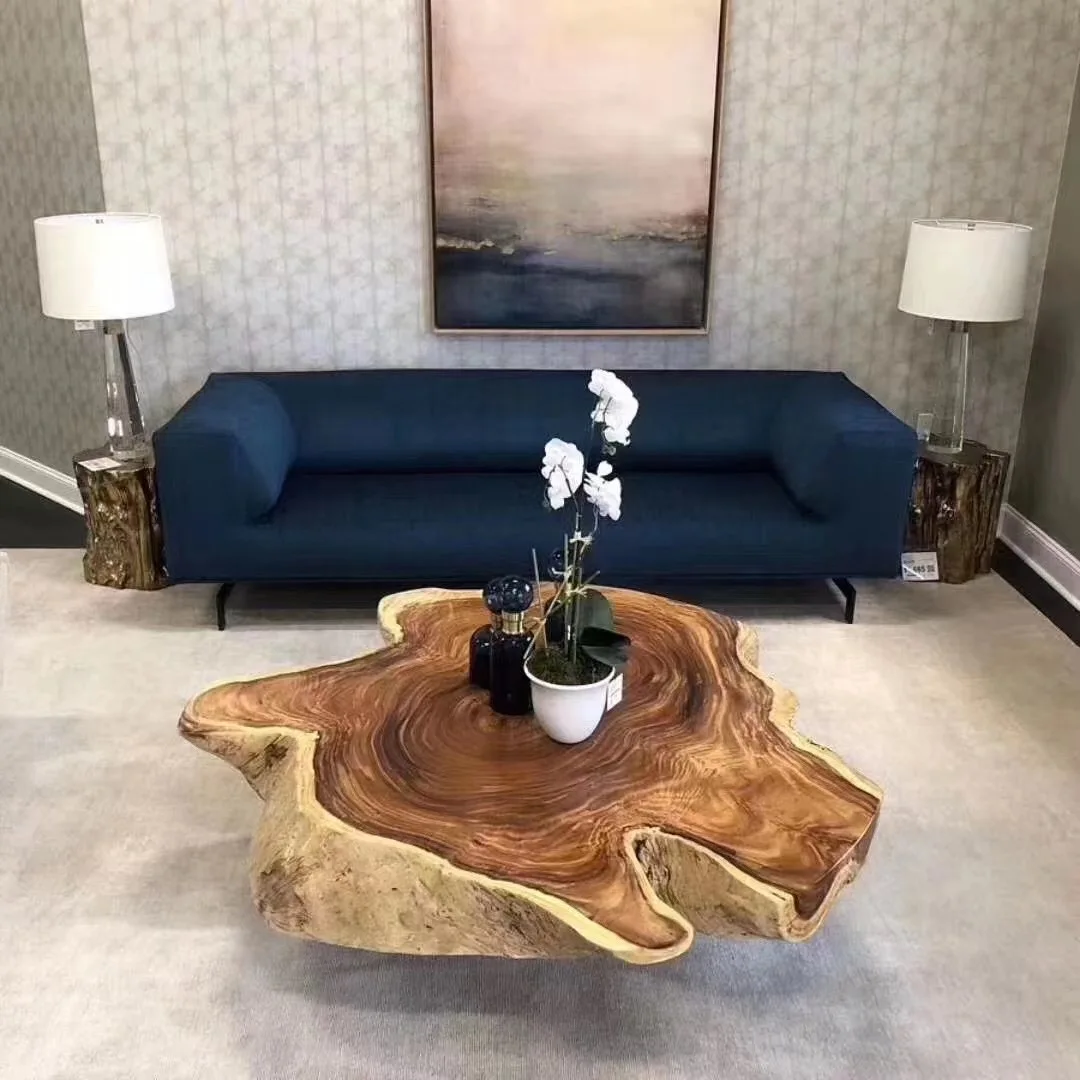 High quality American Style Live Edge table Antique Living Room Epoxy resin slab Wooden Coffee Table