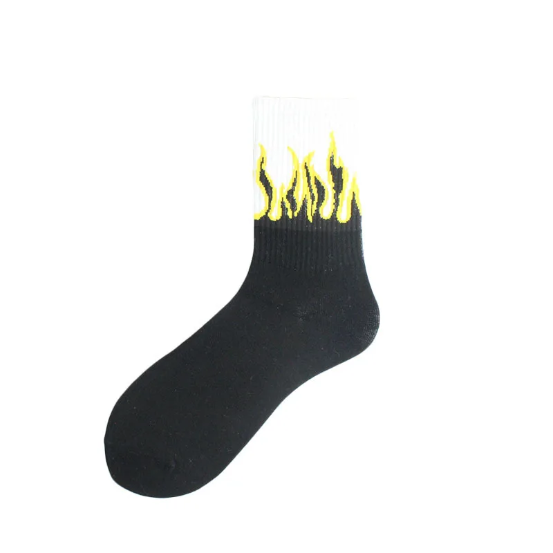 Unisex Flamme Schwarz Weiß Gelb Feuer Sokken Neuheit Hip Hop Harajuku Socken Skateboard Calceines Mujer Straße Skarpetki Socken – Detail 14