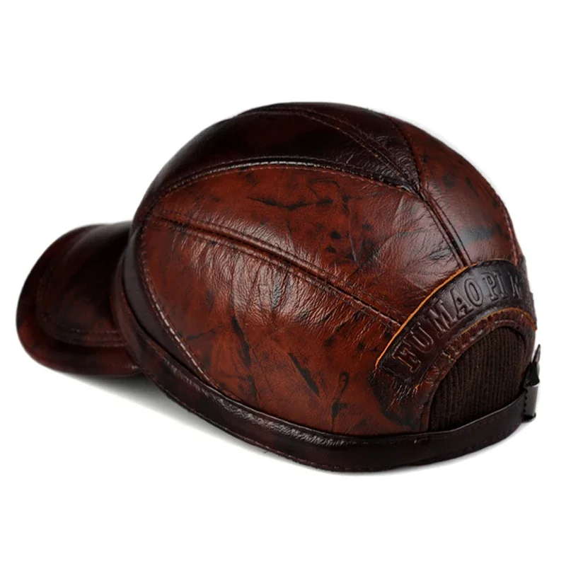 Men\'s Golf Genuine Leather Pilot Hat Male Winter Real Cow Skin Casual Wear Baseball Caps Outdoors Korean Plate Flying Hats