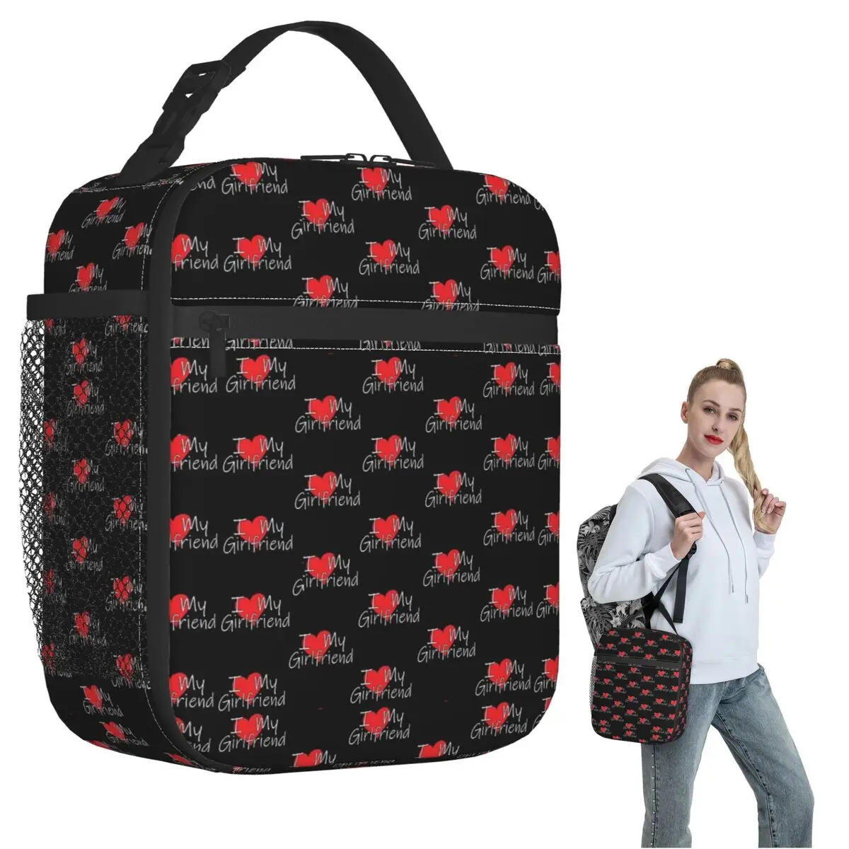 

I Love My Girlfriend Funny Minimalistic Boyfriend Insulated Lunch Bag for Women Leakproof Food Boxes Thermal Lunch Box Tote