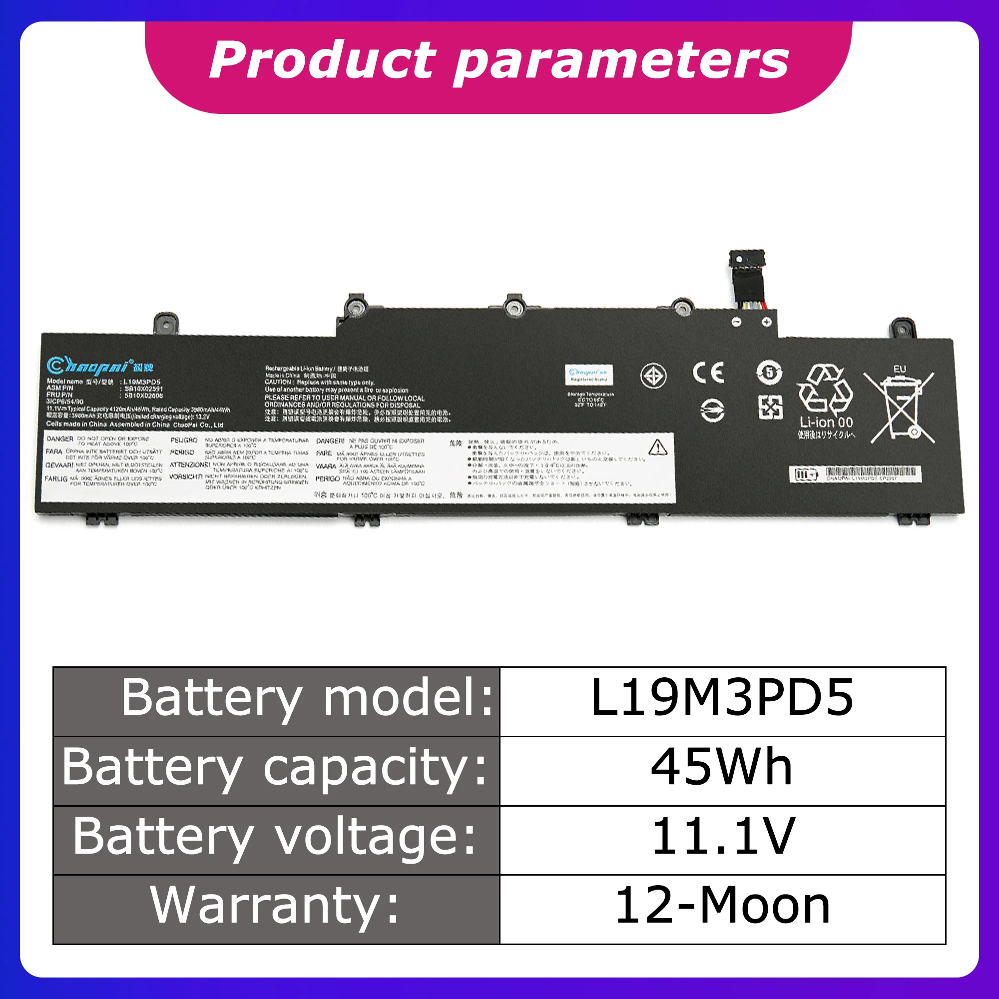 L19M3PD5 L19D3PD5 Laptop Battery For Lenovo Thinkpad E14 E15 Gen 2 5B10X02594 series 5B10X02606/TP00117A/TP00116C 4120mah/45wh