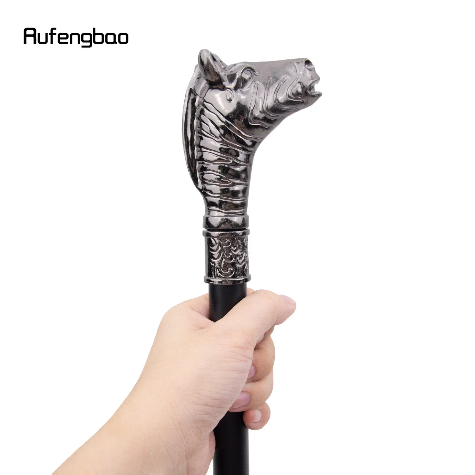 ไม้เท้าตกแต่งรูปหัวม้าลายเงิน สไตล์วินเทจ สำหรับคอสเพลย์ สตีมพังก์ และทุกโอกาส