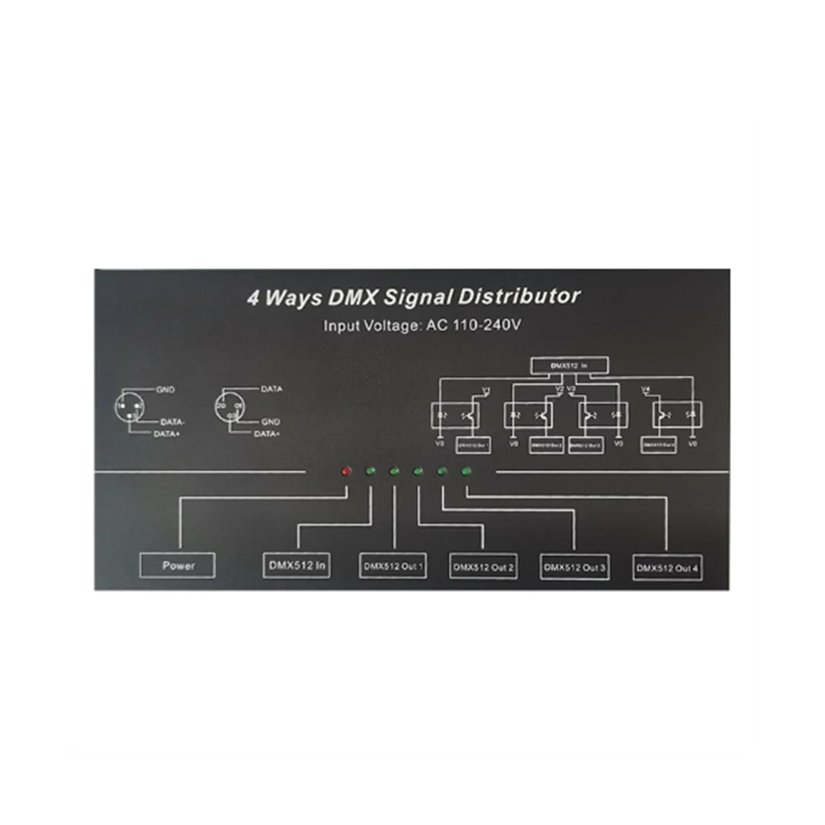 AC100V-240V Input DMX512 1 to 4 Hub DMX Signal Repeater Splitter 4 XLR-3 Output Distributor Power Amplifier EU Plug