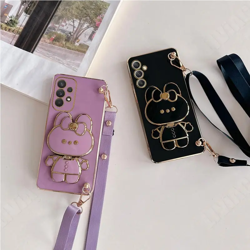 A 54 14 34  Mirror Rabbit Crossbody Lanyard Case For Samsung Galaxy A14 A34 A54 A24 A23 A04 A12 A33 A53 A02 A03 A05 4G 5G Cover