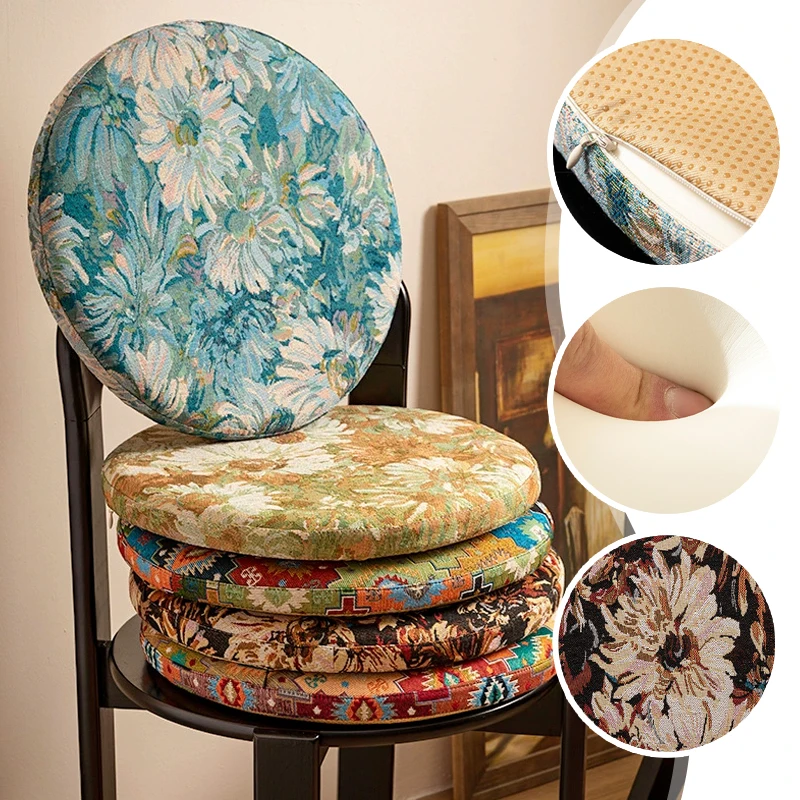 

Nordic Ethnic Style Round Chair Cushion Memory Foam Non Slip Multiple Sizes for Home Office Kitchen Patio Stool Buttocks Pad