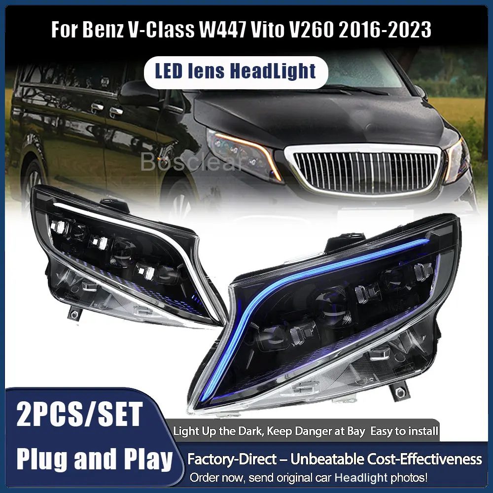 

LED Head Lamps for Benz Vito V260 2016-2024 Headlights Assmebly W447 DRL Turn Signal Lights High Beam Angel Eye Projector Lens
