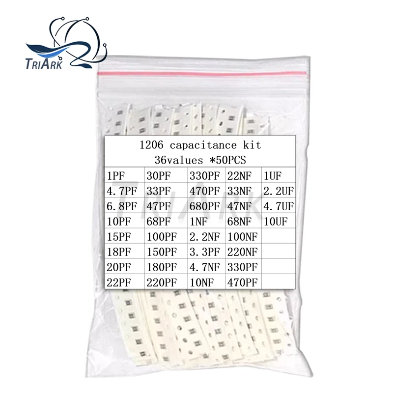 1800 قطعة 36 قيم السعة عدة 0402 0603 0805 1206 1PF ~ 10 فائق التوهج 4.7PF 6.8PF 47PF 100PF 330PF 680PF 1NF 2.2NF 470NF 1 فائق التوهج عينة حزمة