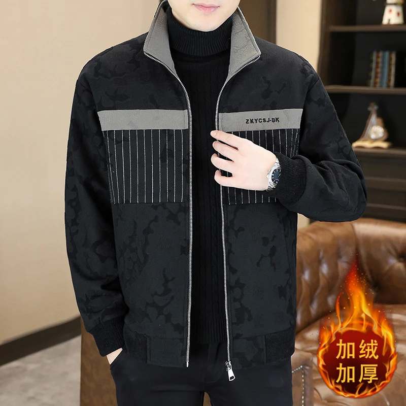 

Winter Velvet Thick Jacket Men Fashion Casual Short Jacket Warm Business Social Standing Collar Windbreaker Coat Men Clothing