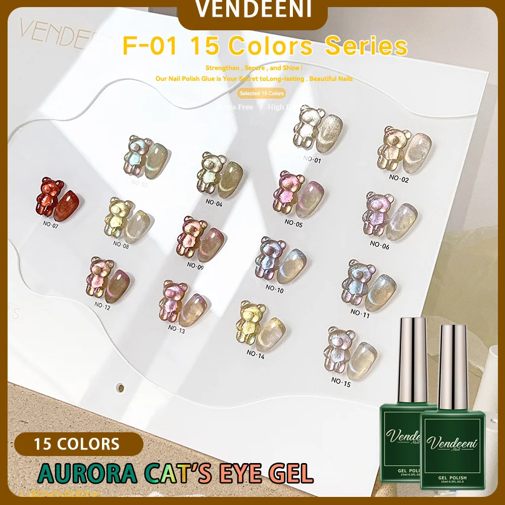 

Vendeeni 15 Colors/set Aurora Fantasy Cat Eye Gel Nail Polish UV LED Black Jade Magnetic Manicure Gel Varnish With Color Card