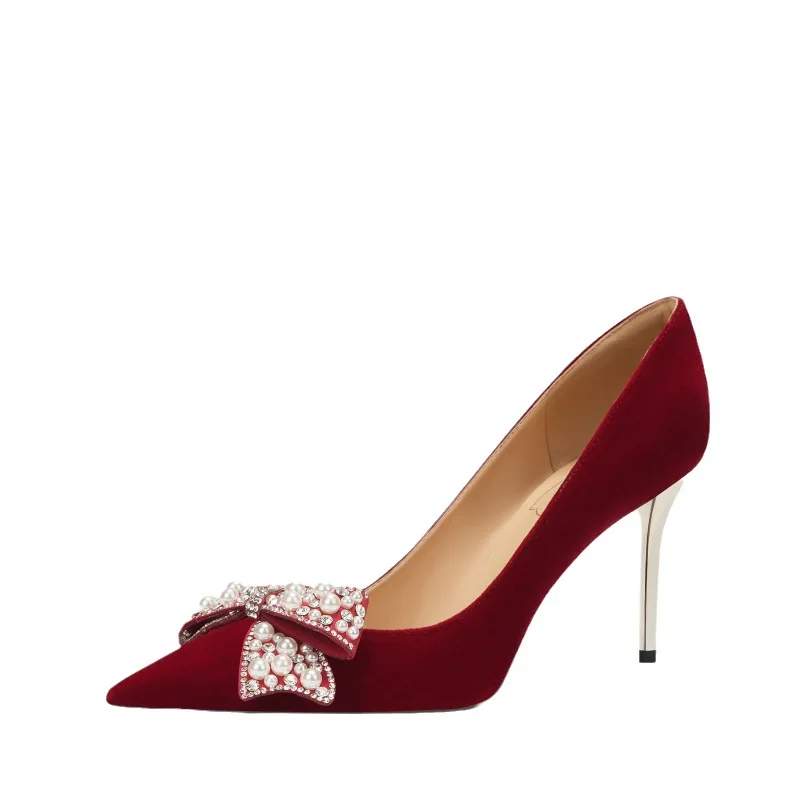 

Свадебные туфли с жемчугом 2024, которые обычно можно носить свадебные туфли, свадебное платье Xiuhe, женские туфли на высоком каблуке с острым носком, на шпильке