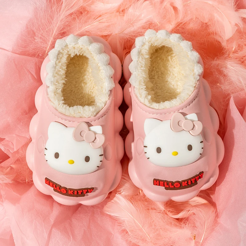 

Sanrio HelloKitty Plush Cover Heel Warm Cotton Slippers Cartoon Cinnamoroll winter Kid's Indoor Home Slippers Girl Gift