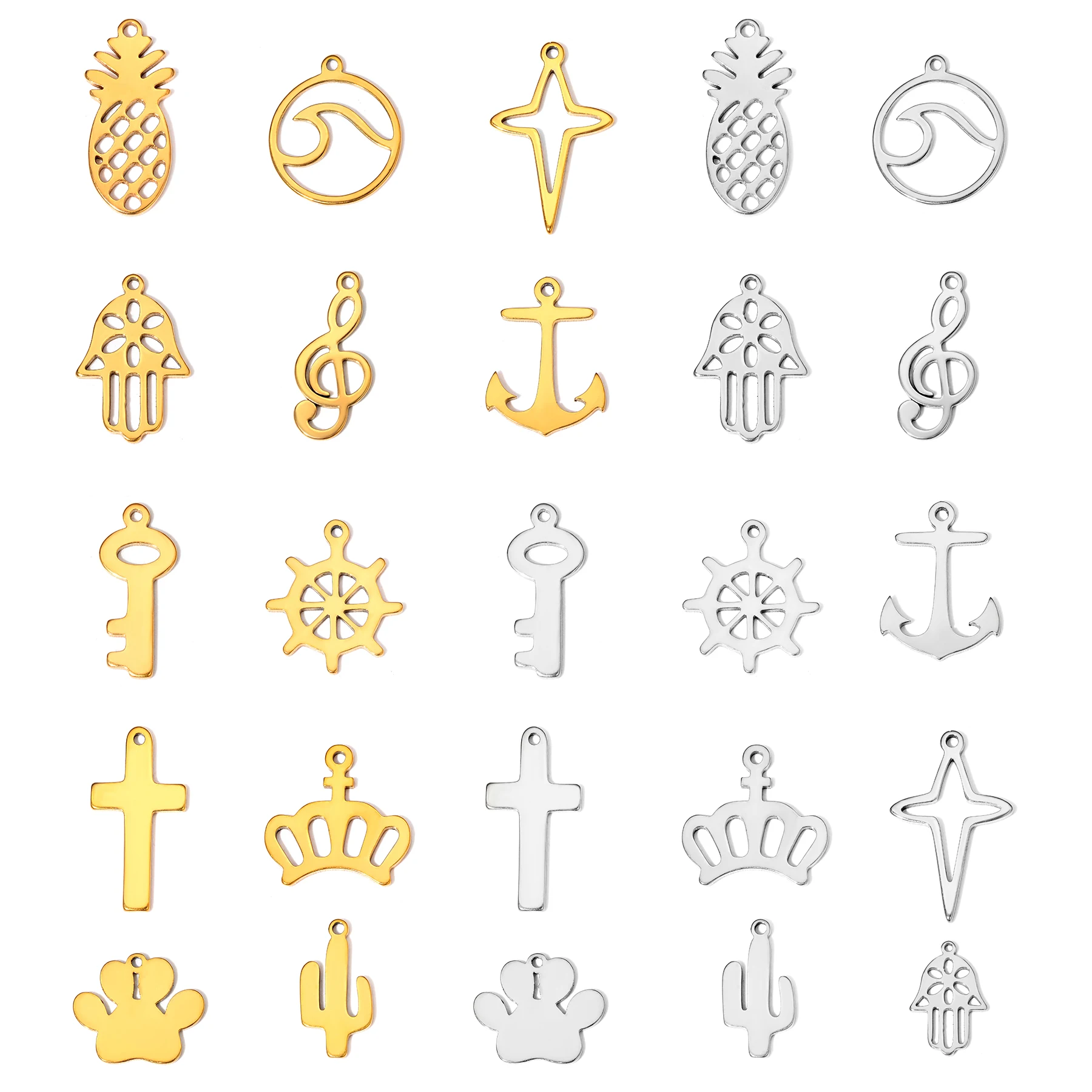 

8Pcs Mini Stainless Steel Key Cross Paw Star Charm Pendants for Handmade DIY Bracelet Necklace Jewelry Making Accessories